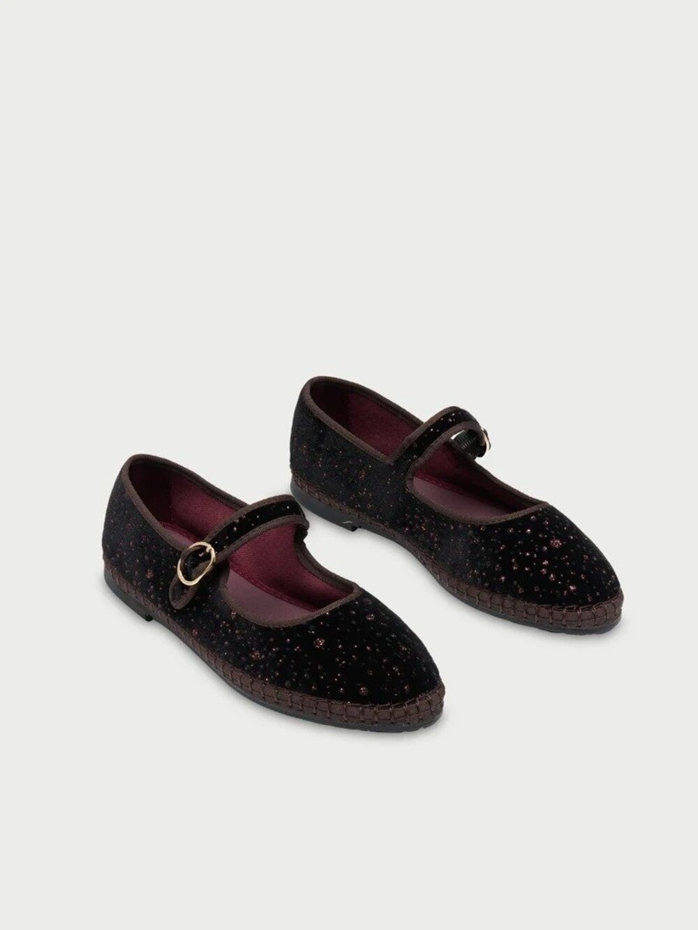 NWOB Flabelus Mary Jane Ondine Black Velvet Rose Glitter Flats Womens EU39 US 8